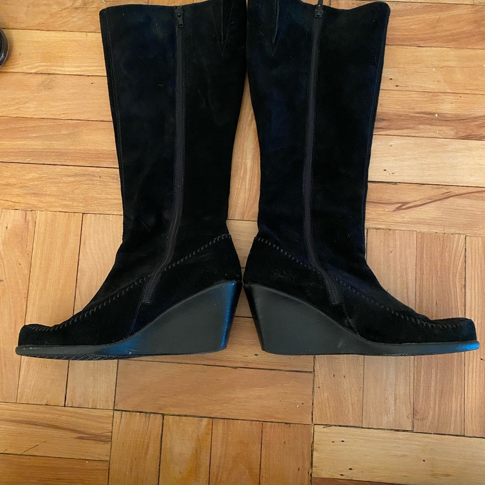 Aerosoles black suede knee high wedge boots